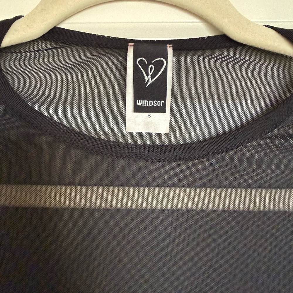 Windsor Black Mesh Long Sleeve Top with Ghost Rhinestone Design - Picture 4 of 4